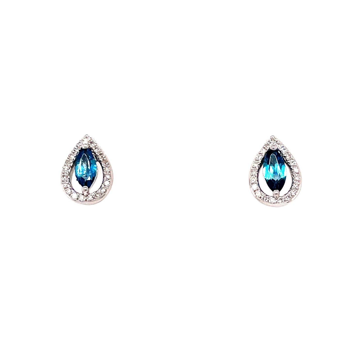9ct White Gold Open Pear London Blue Topaz/Diamond Earring .13
