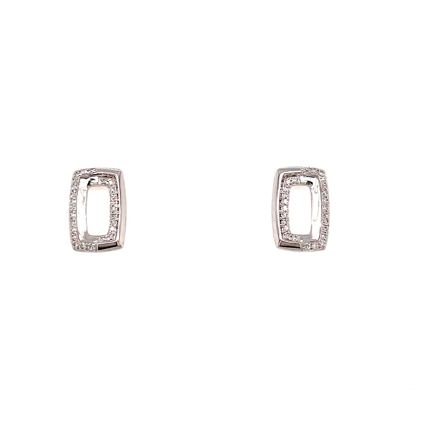 9ct Wh/Gold Polished And Diamond Encrusted Double Square Stud