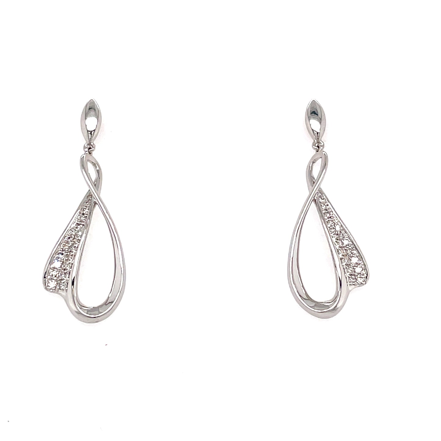 9ct Wh/Gold Open Polished And Diamond Encrusted Drop .10ct