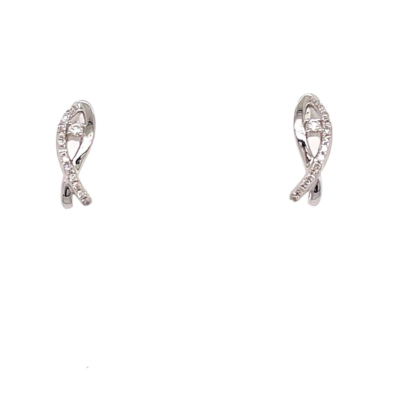 9ct Wh/Gold X/Over Polished And Diamond Set Stud Earring .08ct