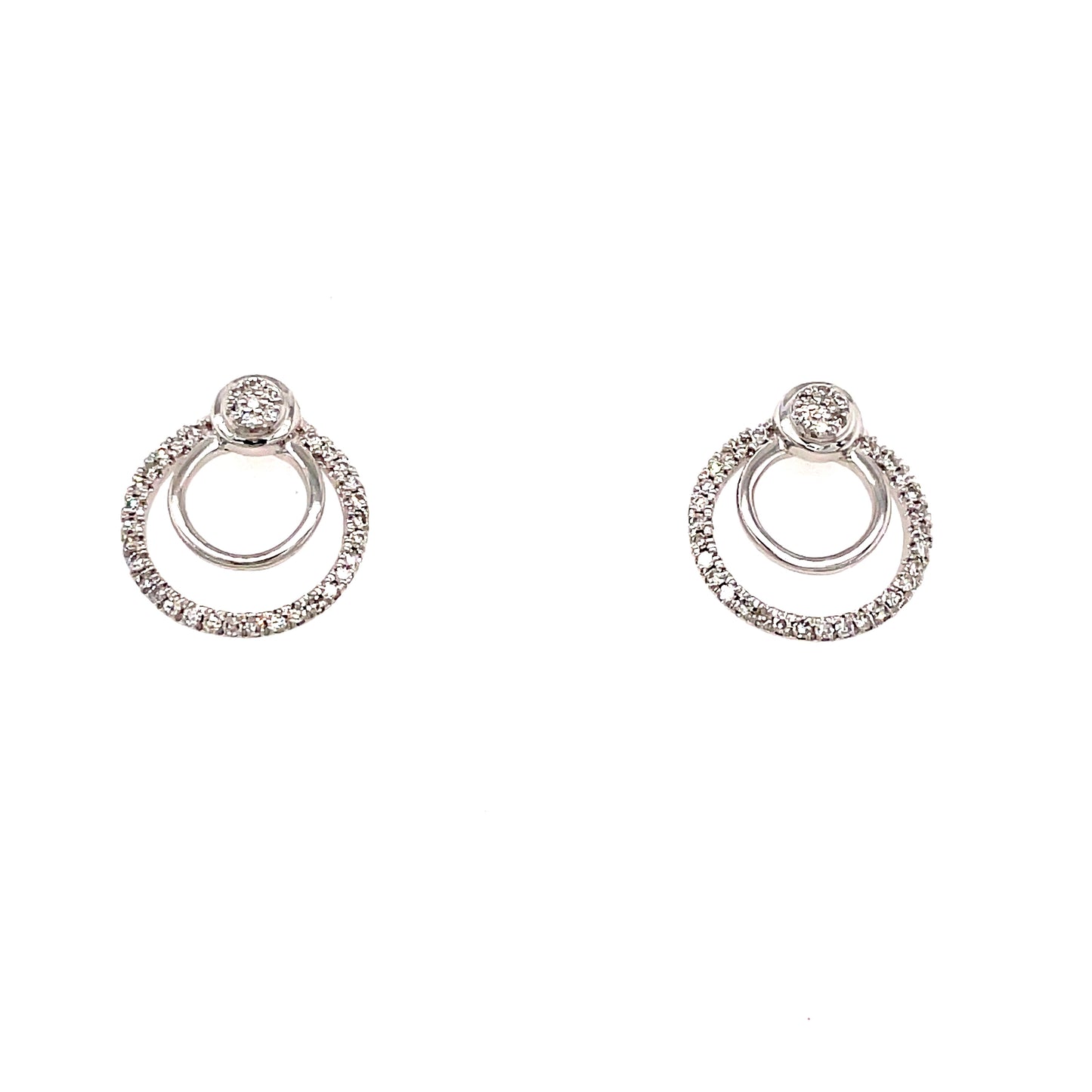 9ct Wh/Gold Double Circle Polished And Diamond Set Stud 0.11ct