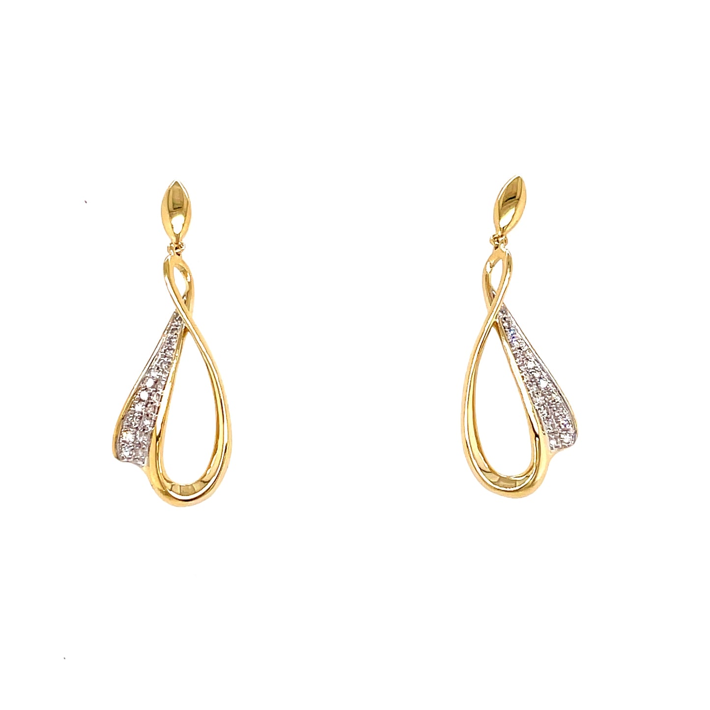 9ct Y/Gold Pear Diamond Embellished Drop Studs 0.09ct