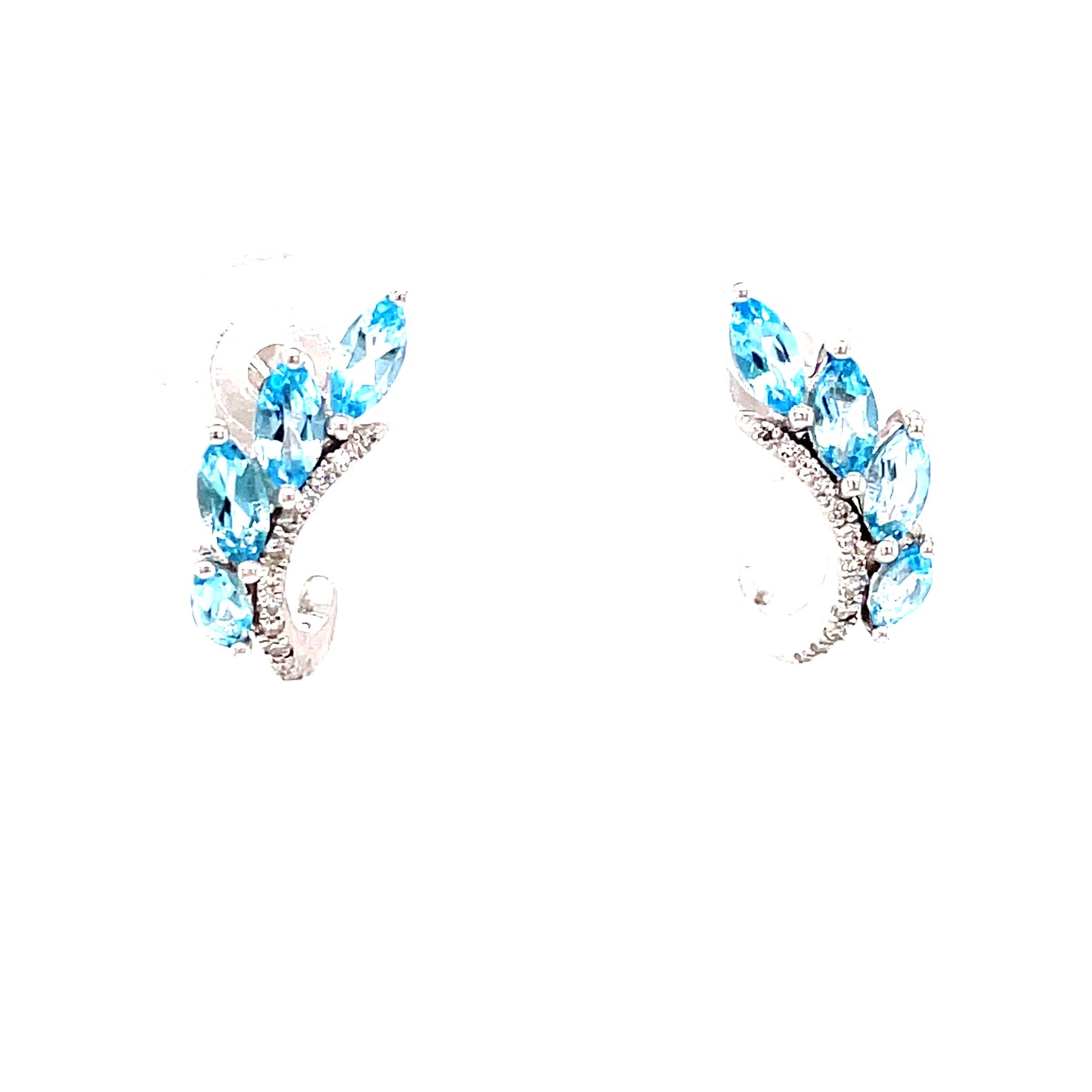 9ct Wh/Gold Long Learf Design Blue Topas And Diamonds .05ct