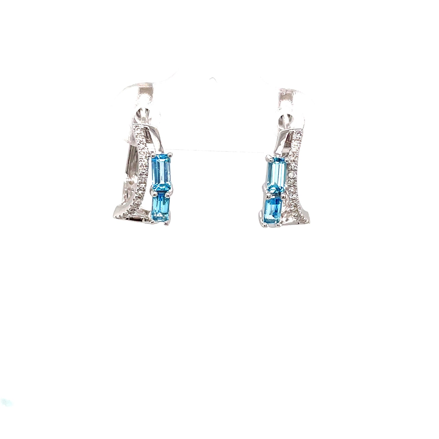 9ct Wh/Gold Huggy Hoop Set With Baguette Blue Topaz And Diamond