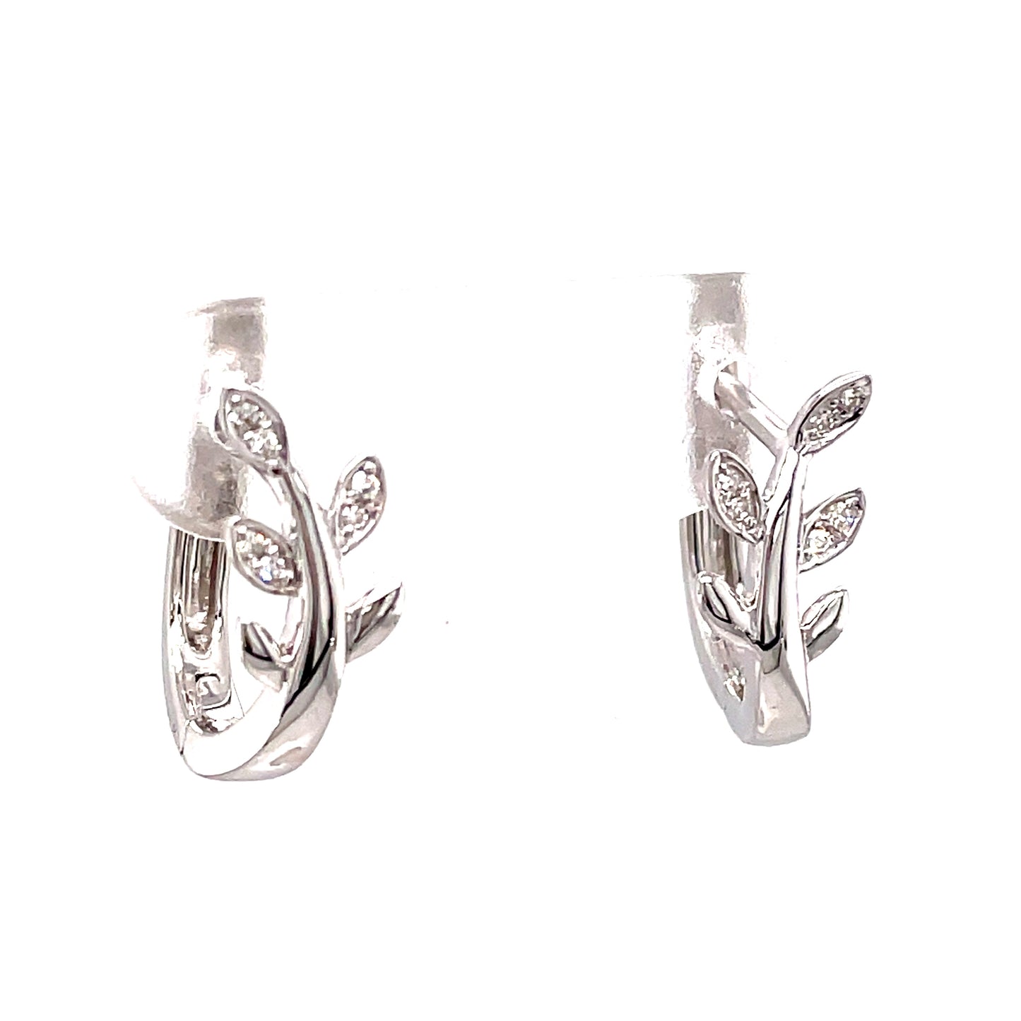 9ct Wh/Gold Diamond Leaf Huggy Hoop .03ct