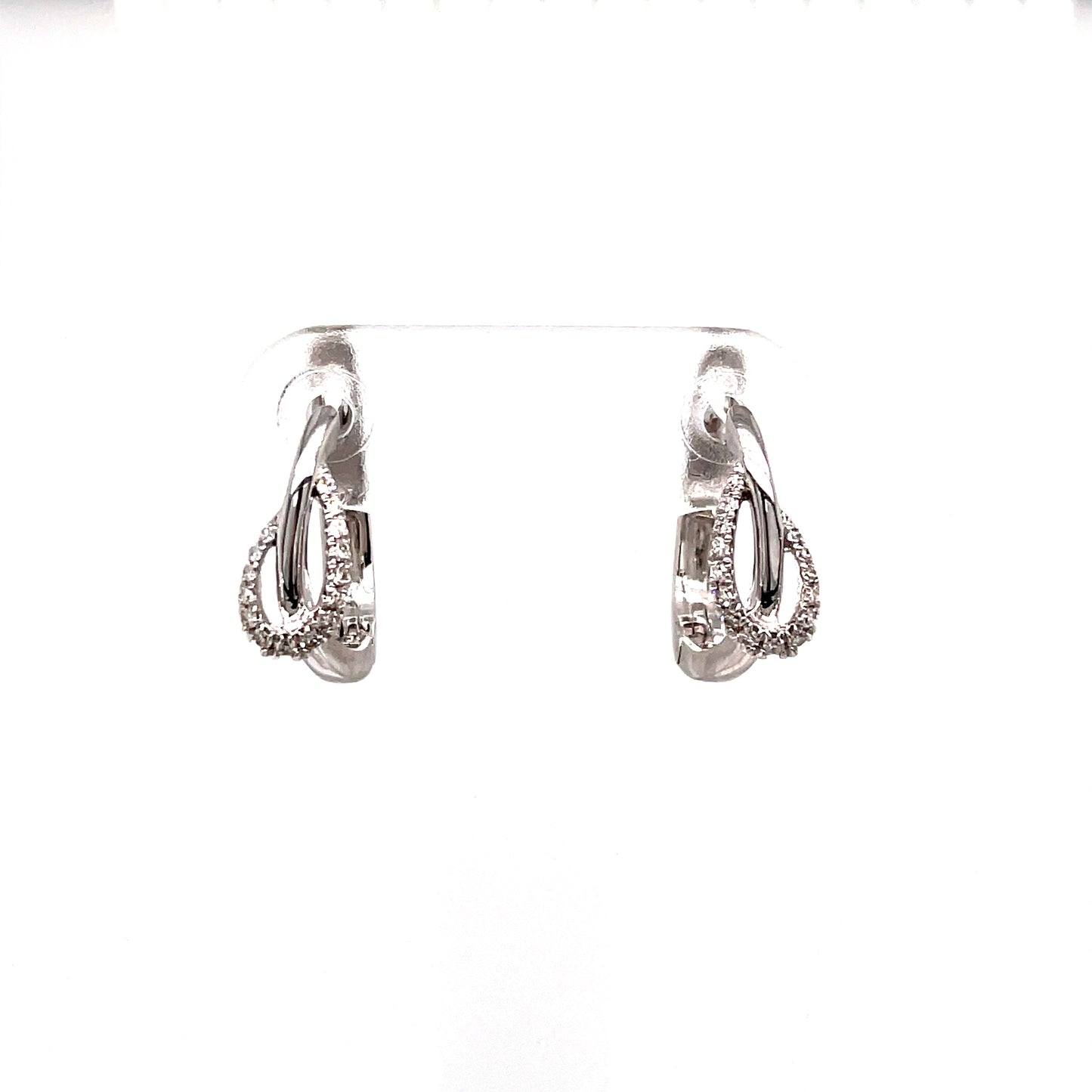 9ct W/Gold Huggy/Hoop Loop Design Polished And Diamond Encrust