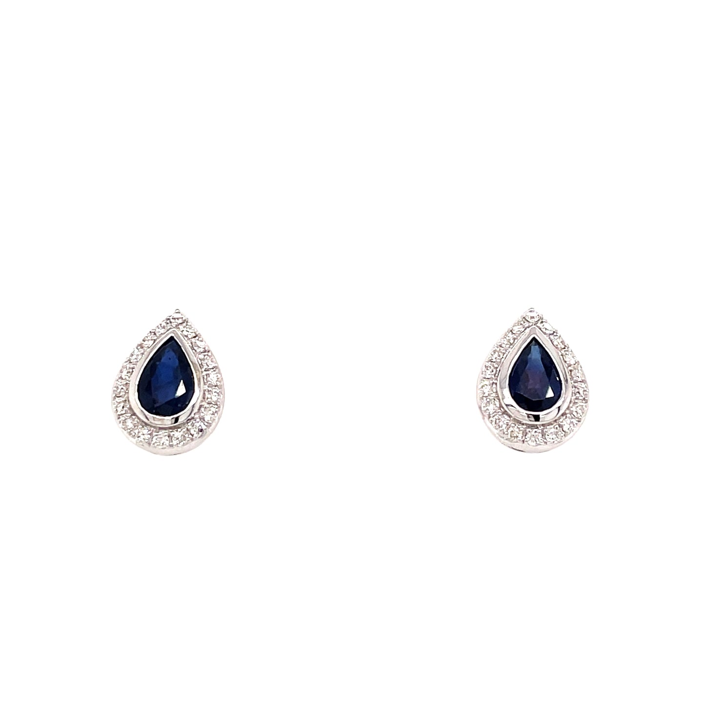 9ct White Gold Pear Shaped R/O Sapphire / Diamond Stud .20ct