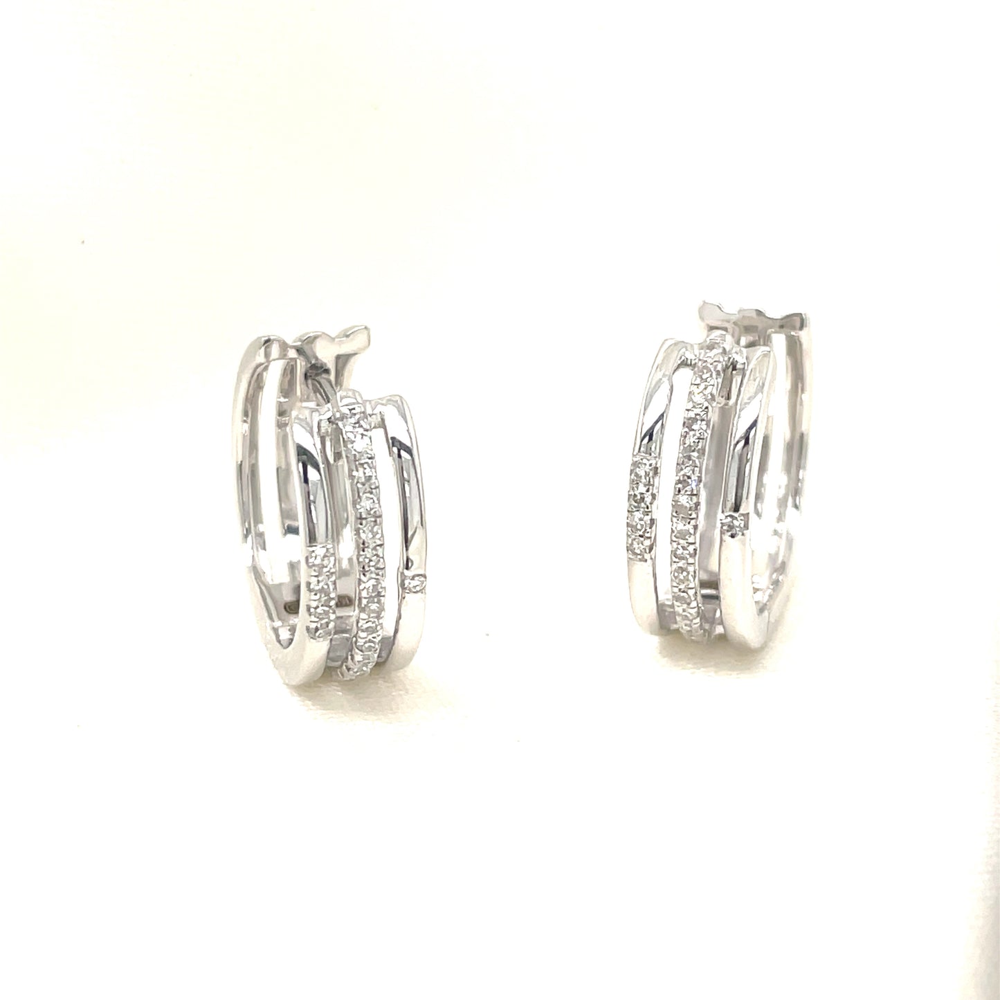 9ct White Gold Three Row Huggie Diamond Earring .12ct