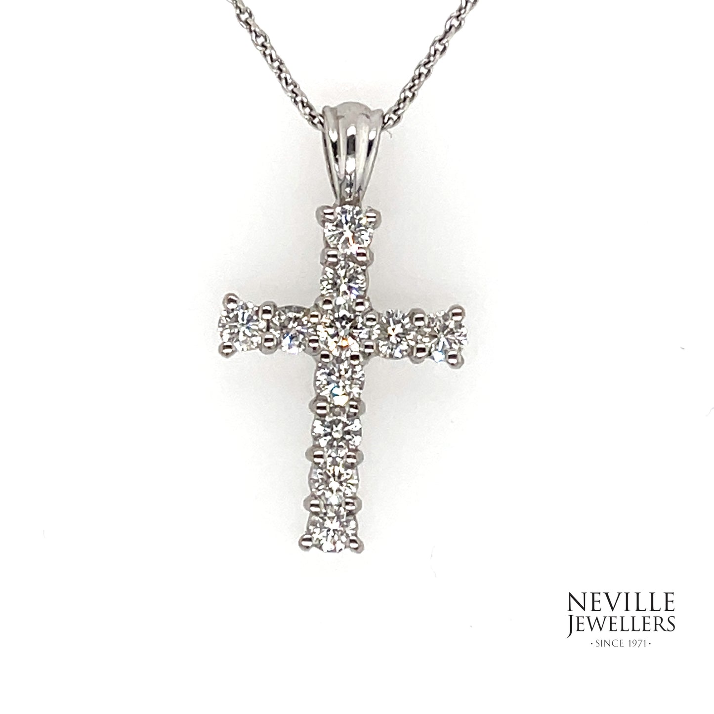 18ct White Gold 3/4 Carat Diamond Cross And Chain