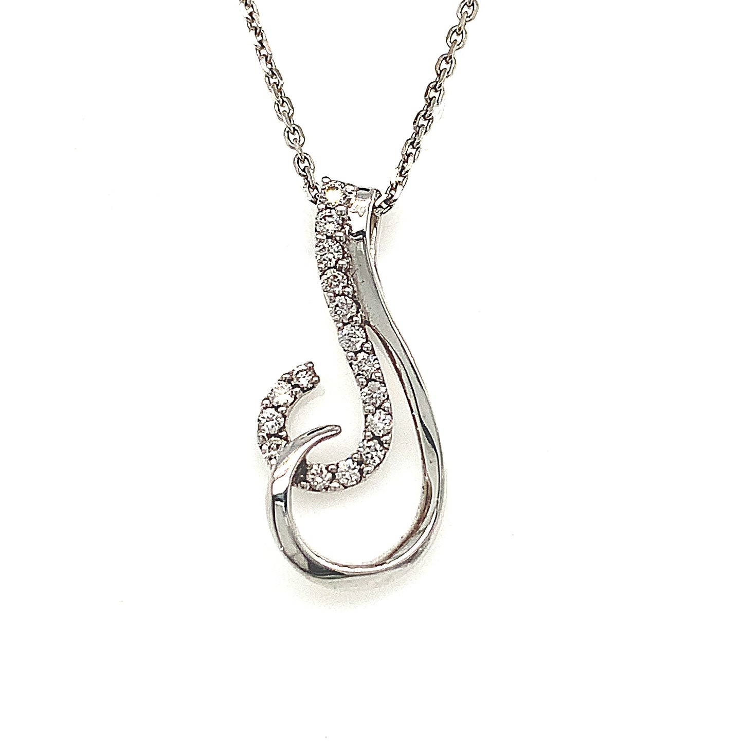 9ct White Gold Double Hook Diamond Pendant