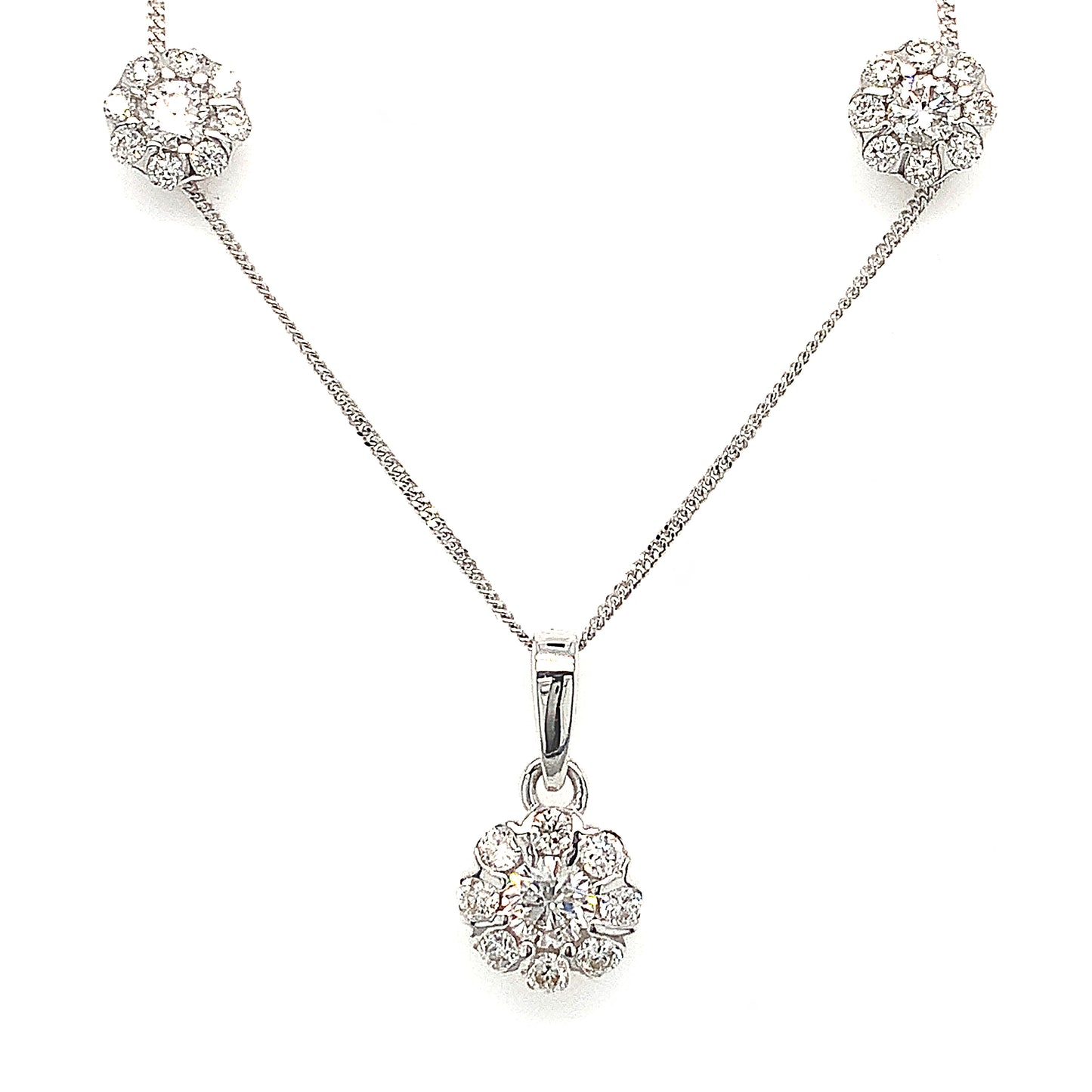 9ct White Gold Diamond Pendant And Earring Set