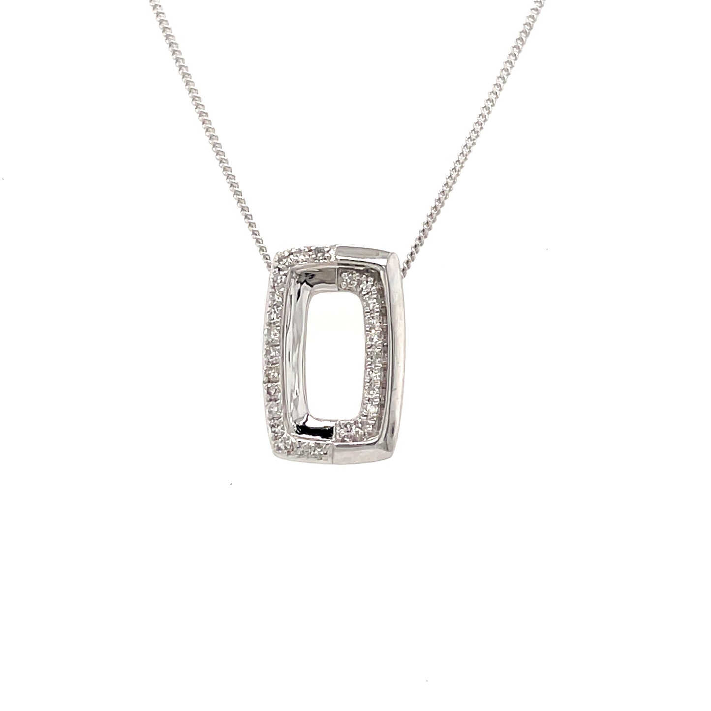 9ct White Gold Open Double Sq Diamond Pend't 0.07ct