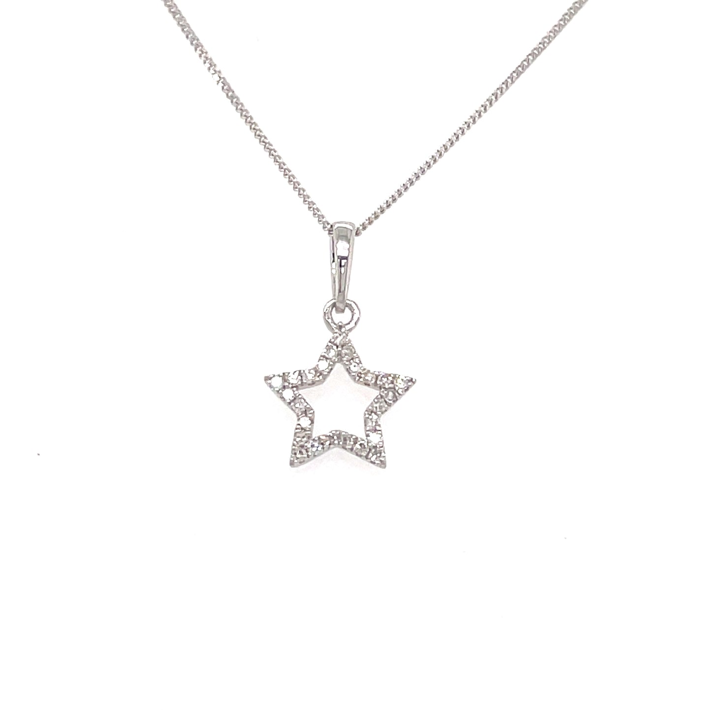 9ct White Gold Diamond Star Pendant 0.08ct