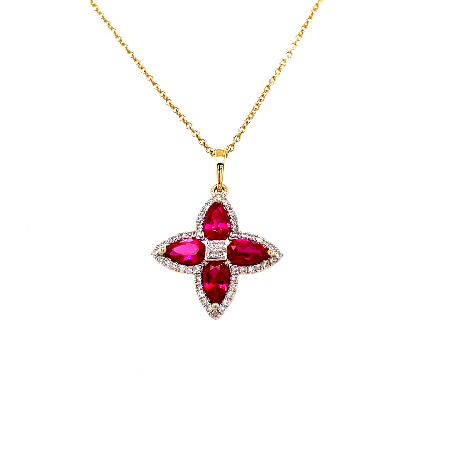 9ct Flower Cluster Ruby And Diamond Pendant .14 Ct