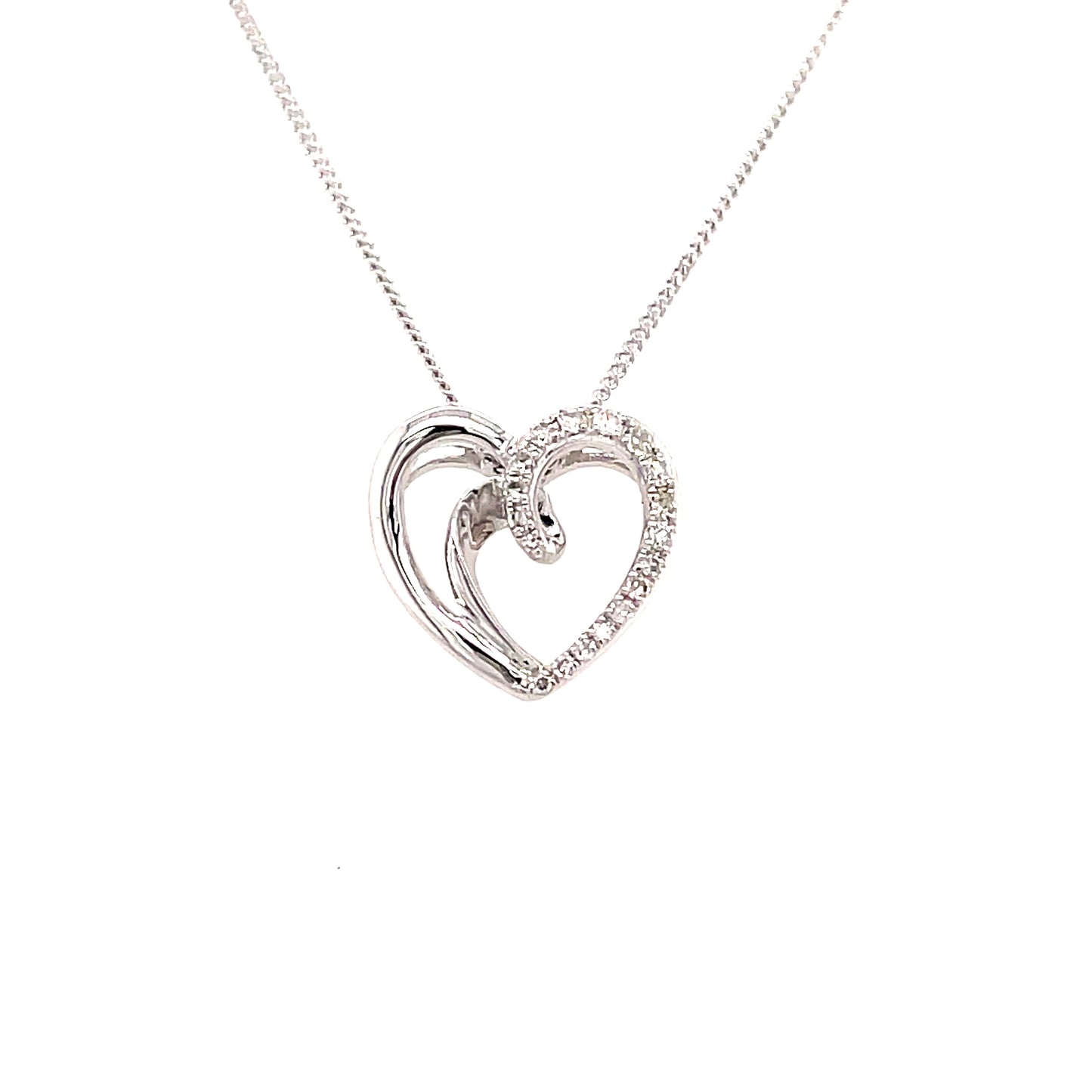 9ct White Gold Open Heart Diamond Pendant .06 Ct
