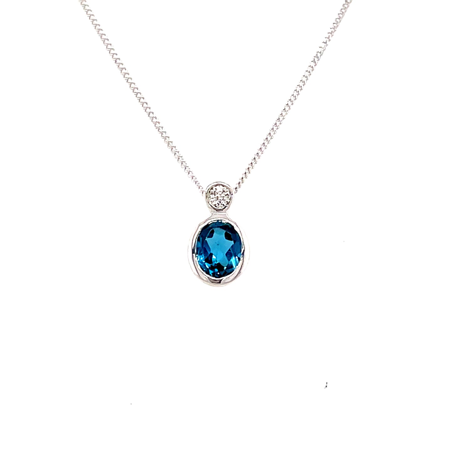 9ct White Gold Oval London Blue Topaz/Diamond Pendant .01ct