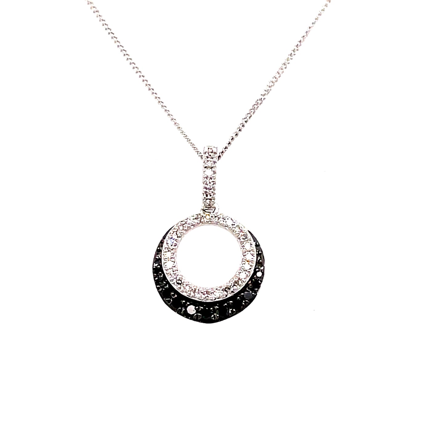 9ct White Gold Open Diamond Pendant With Black Diamond .15ct