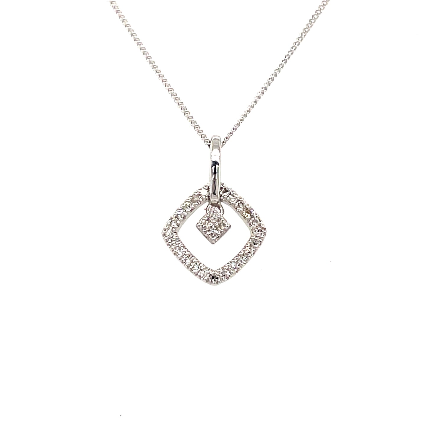 9ct White Gold Diamond Open Centre Diamond Pendant .07ct