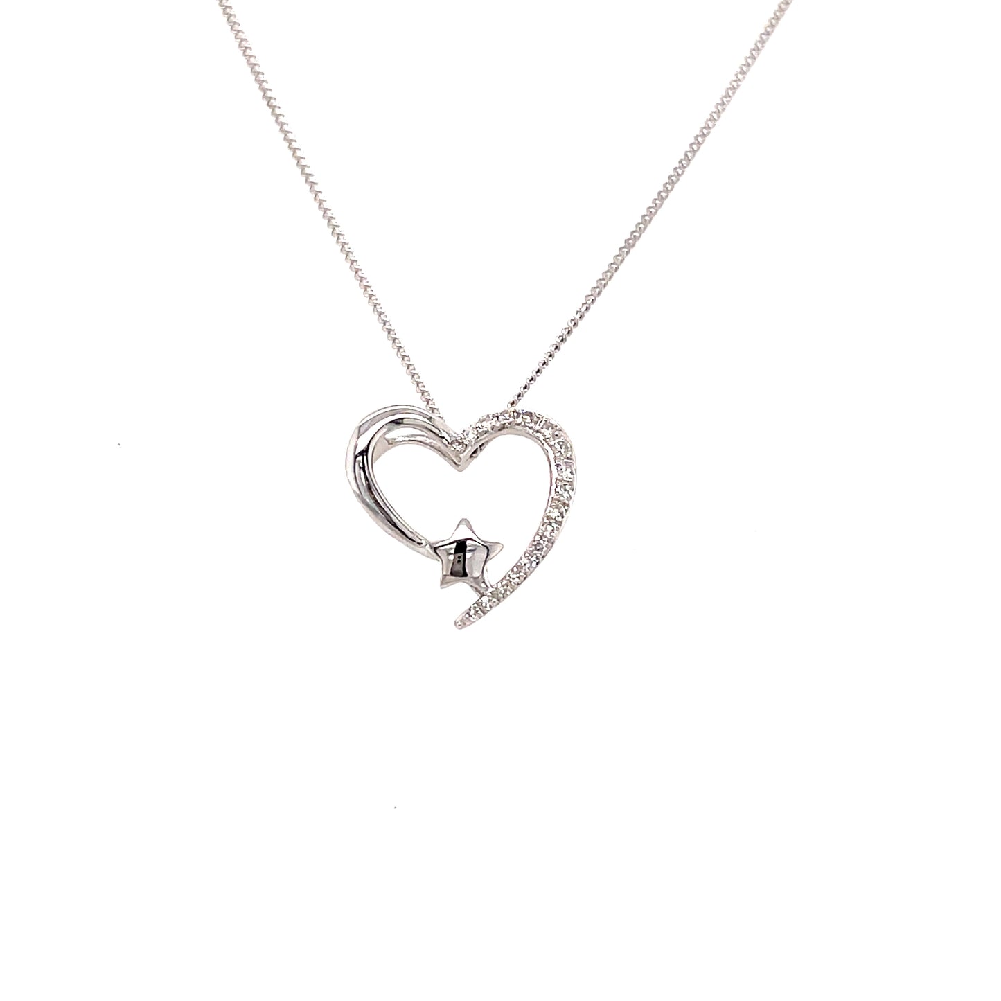9ct White Gold Open Heart/ Star Diamond Pendant .05 Ct