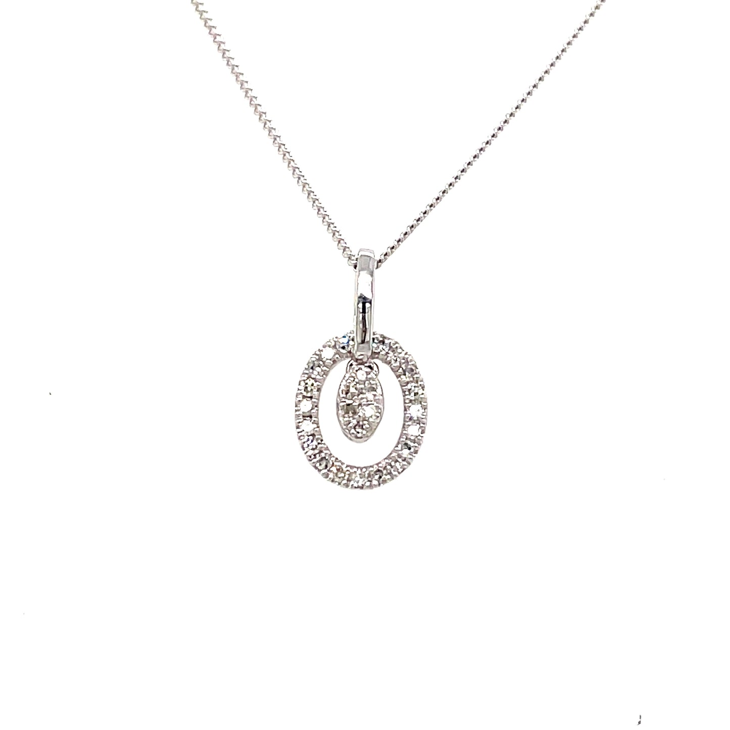 9ct White Gold Open Oval Drop Diamond Pendant .07ct