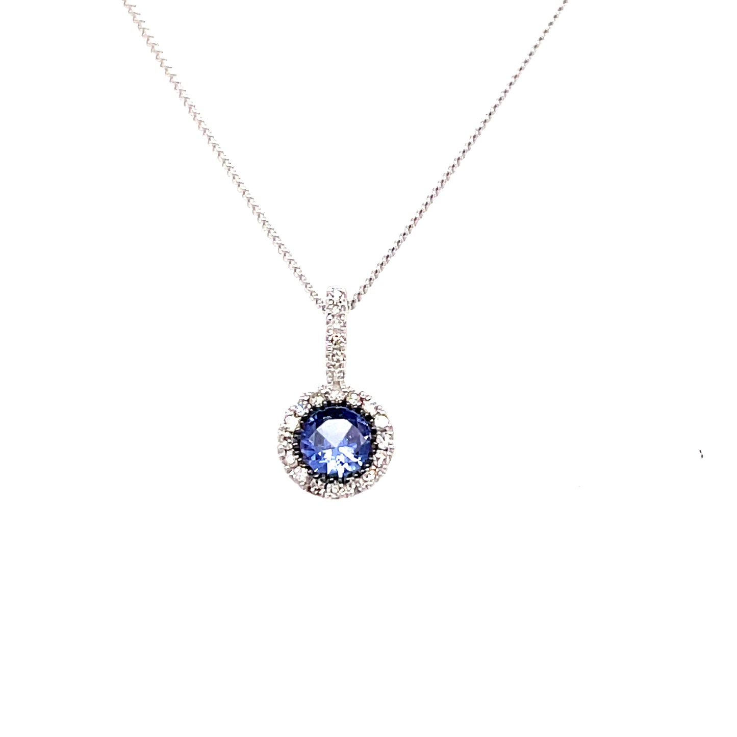 9ct White Gold Round Cluster Sapphire And Diamond Pendant .06ct
