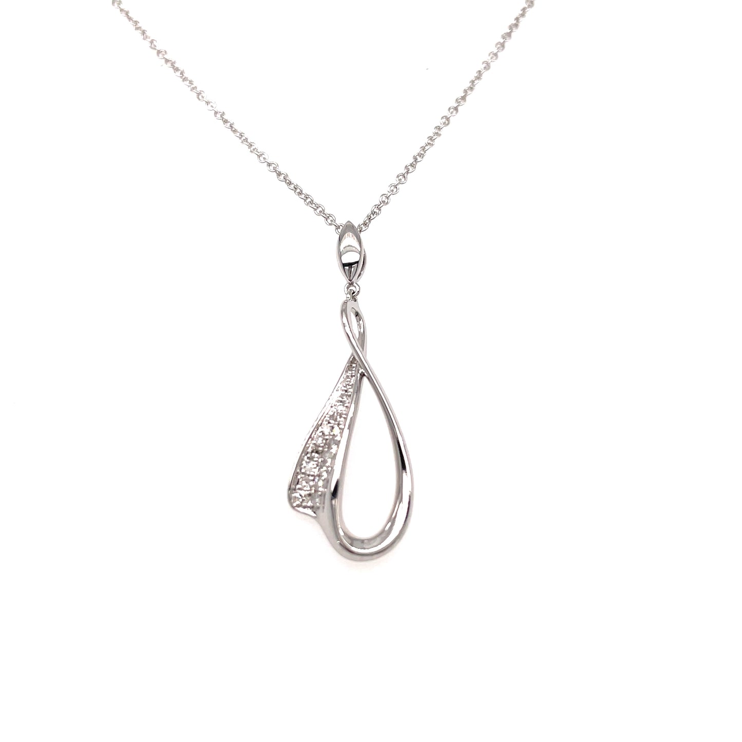 9ct White Gold Open Oval Drop Diamond Pendant .07ct