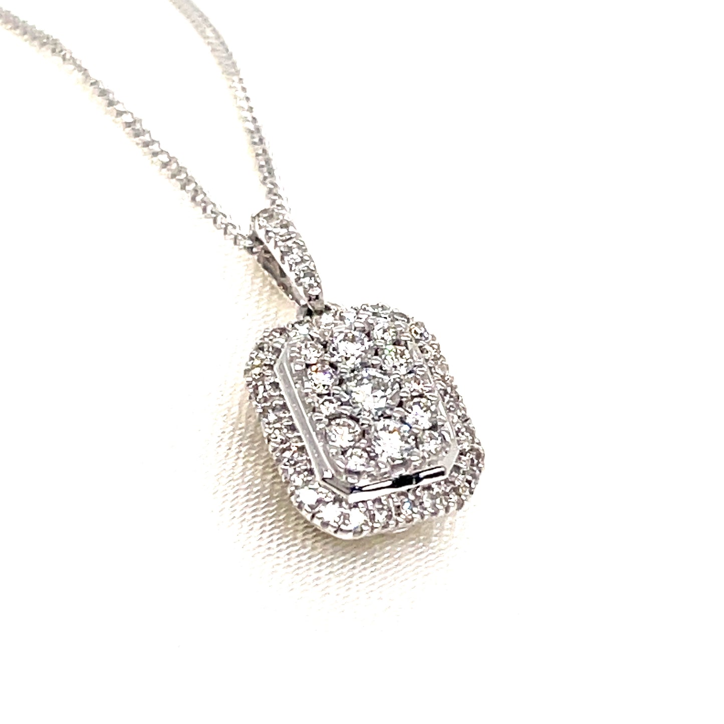 9ct White Gold Square Cluster Diamond Pendant .20ct