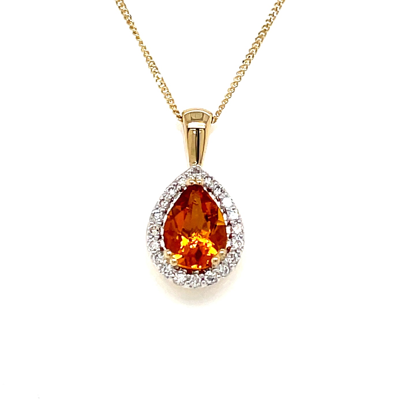 9ct Gold Pear Halo Citrine And Diamond Pendant .10ct