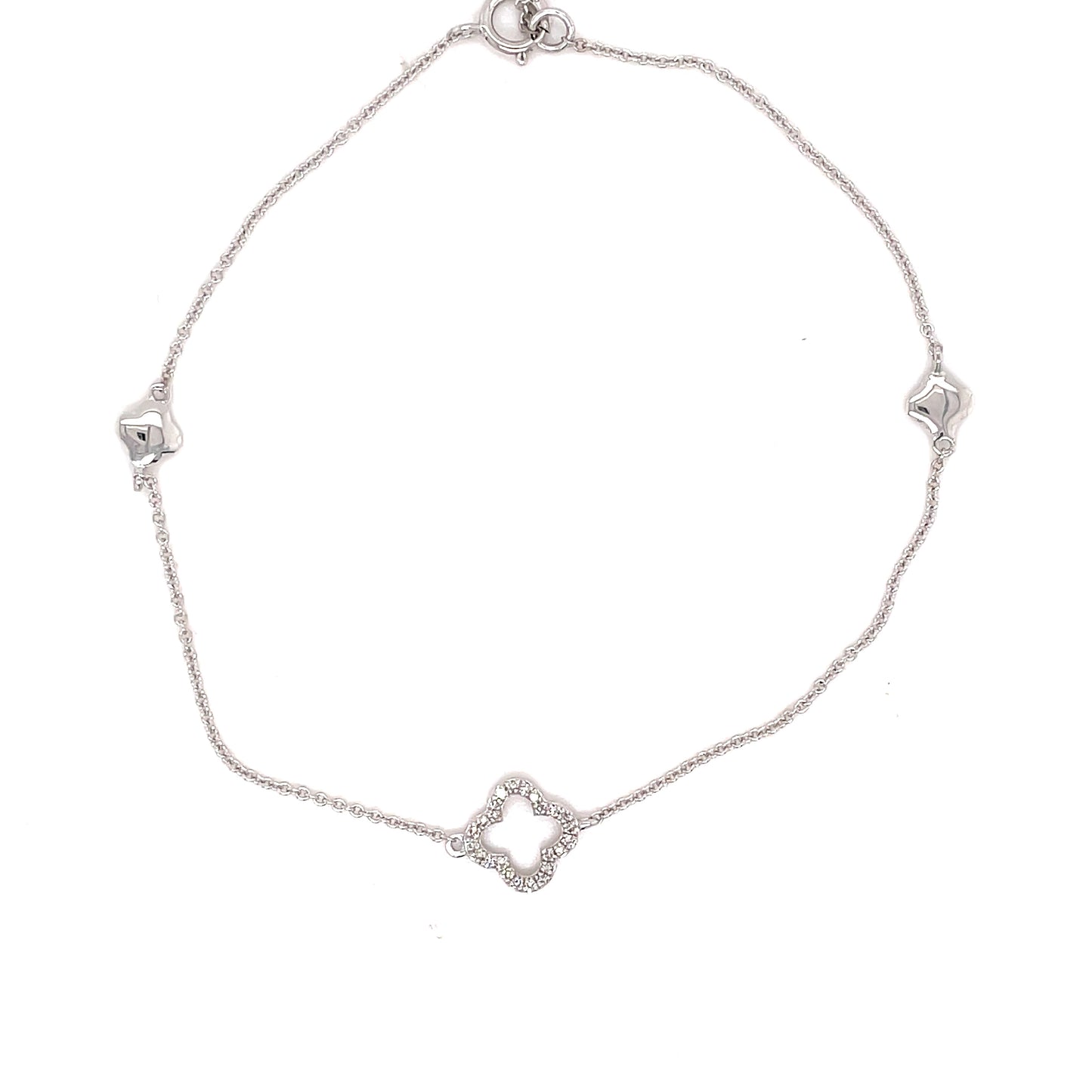 9ct White Gold Flower Centre Diamond Bracelet .08ct