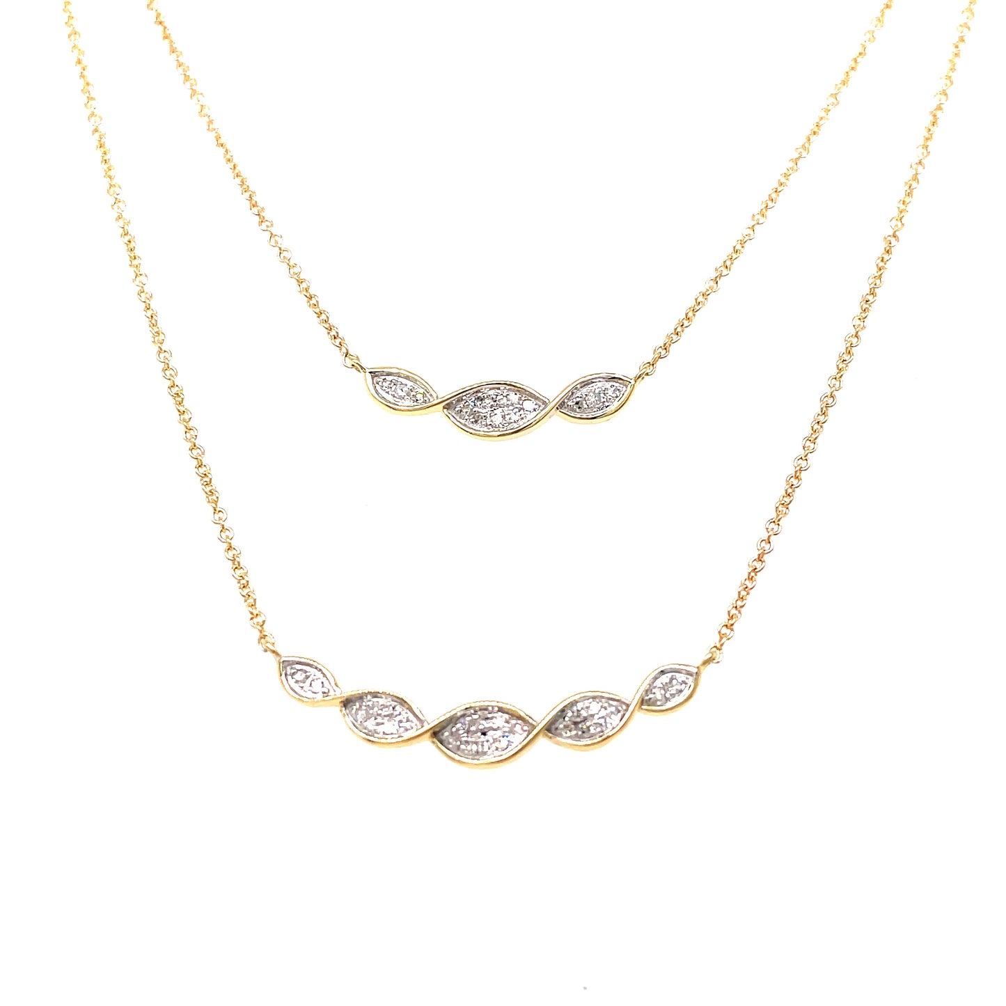 9ct Leaf Detail Layer Diamond Necklet .12ct