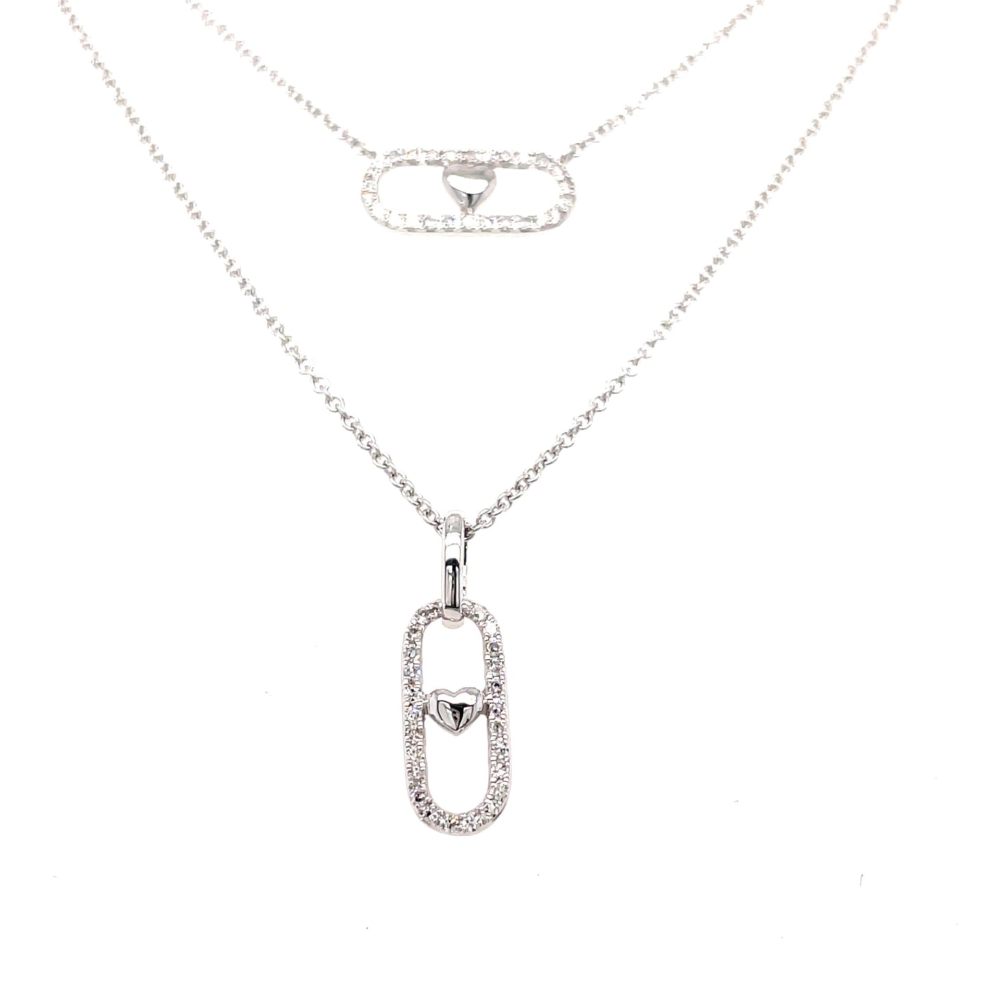 9ct White Gold Oval Layer Diamond Necklet .13ct