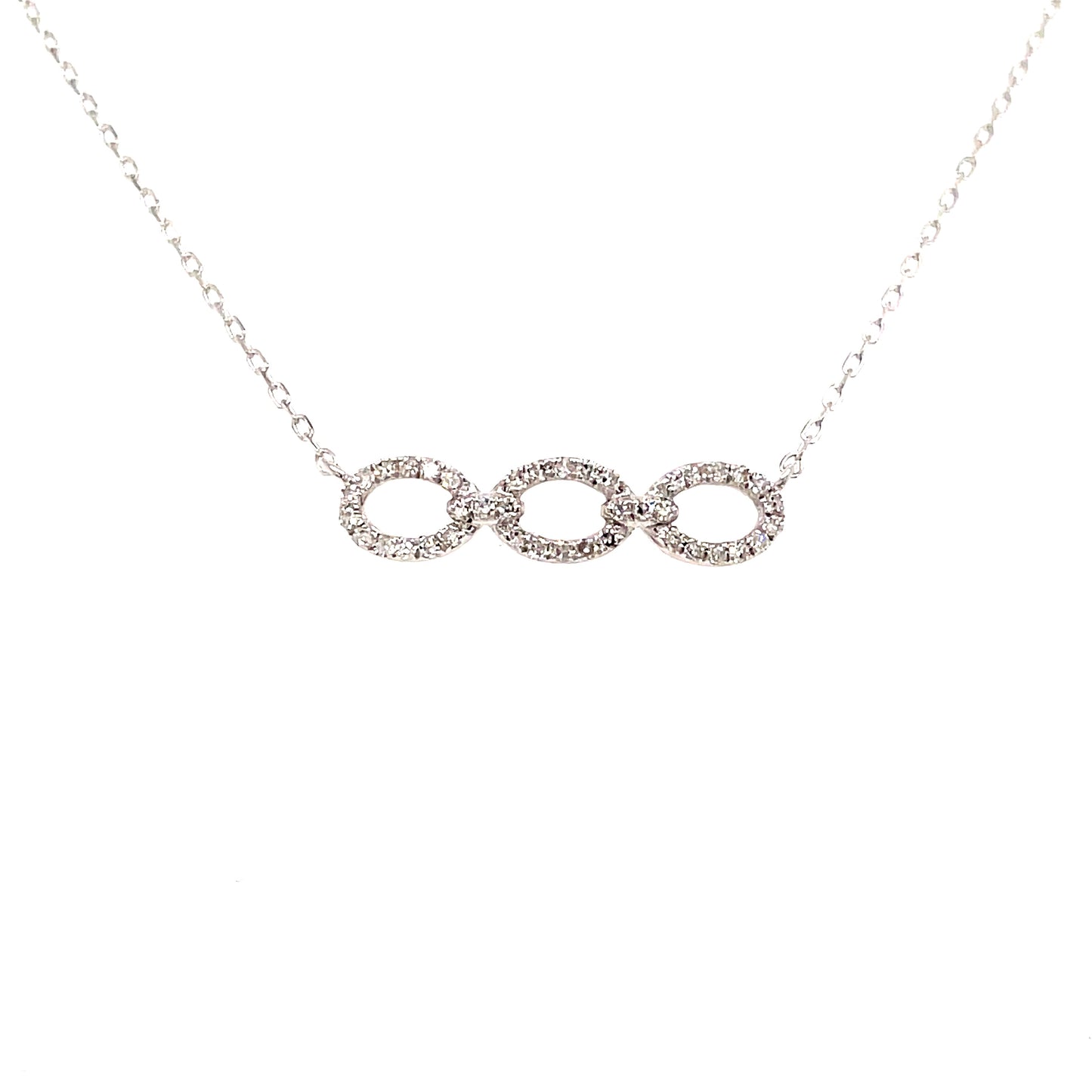 9ct White Gold Oval Link Diamond Necklet .08ct