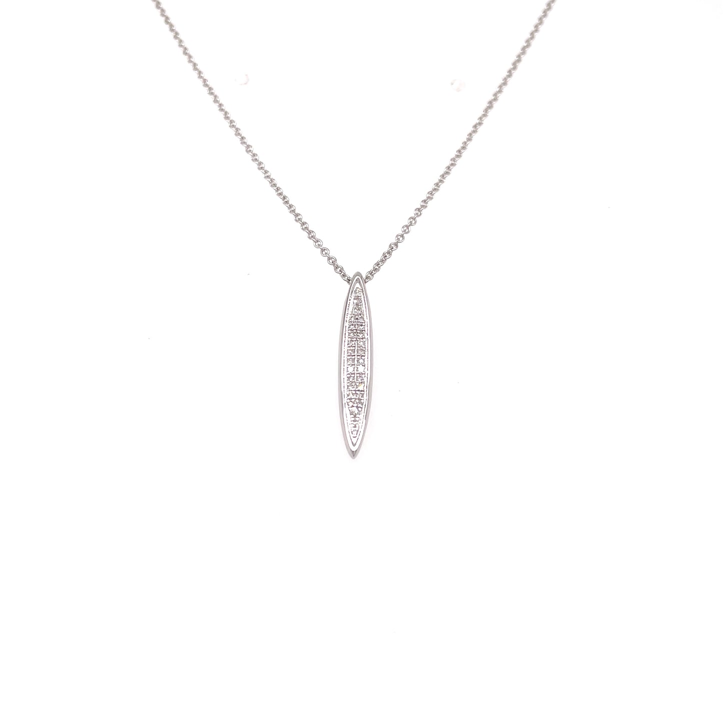 9ct White Gold Long Oval Diamond Necklet .07ct