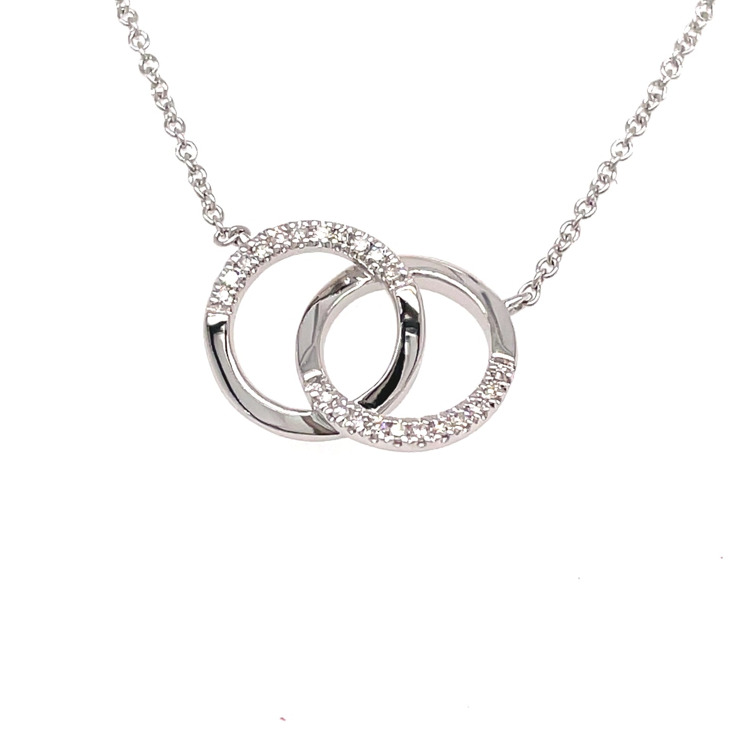 9ct White Gold 2 Circle Link Diamond Necklet .04ct