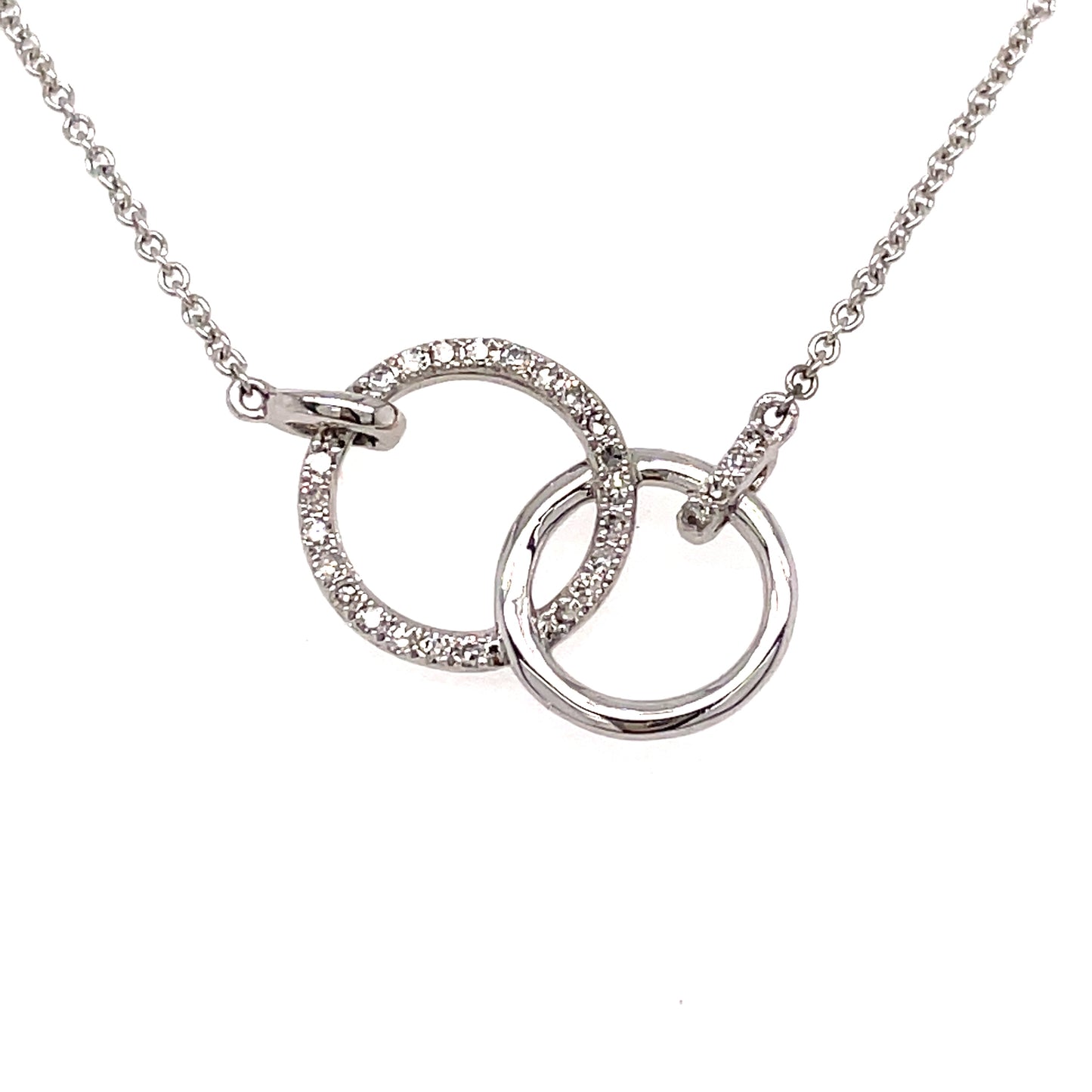 9ct White Gold Double Circle Link Diamond Necklet .08ct