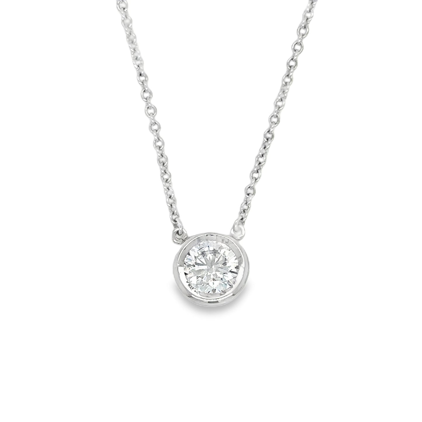9ct White Gold Round Brilliant Rubover Diamond Necklet .70ct