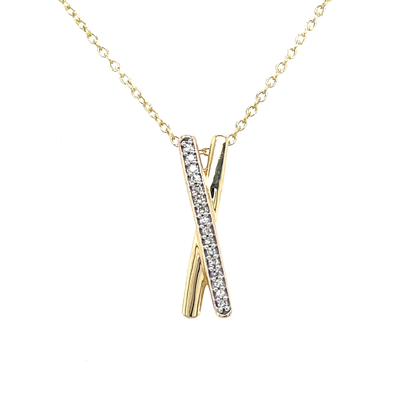 9ct Gold Drop Crossover Diamond Necklet .05ct