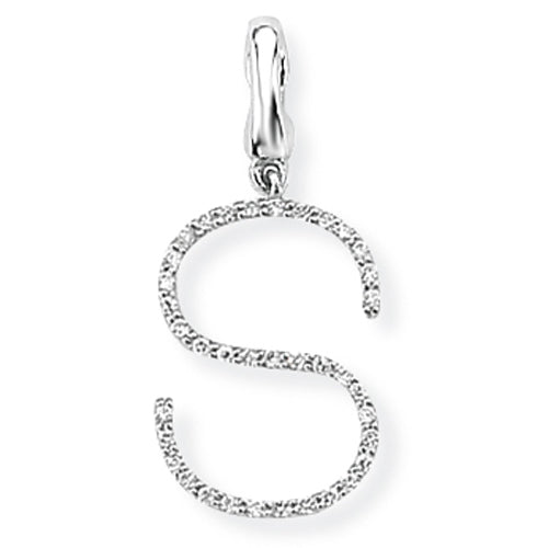 9ct White Gold Diamond Initial S Pendant