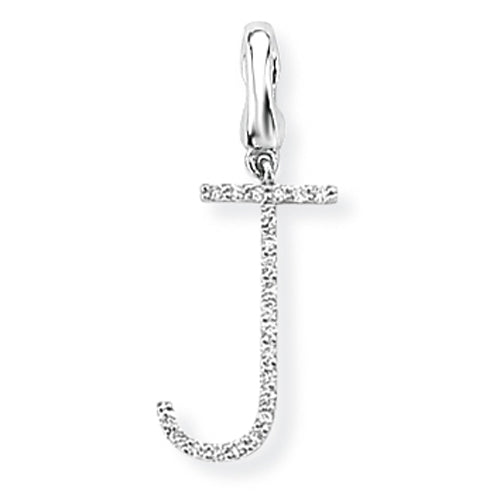 9ct White Gold Diamond Initial J Pendant
