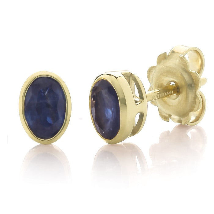 9ct Sapphire Oval Rubover Earring
