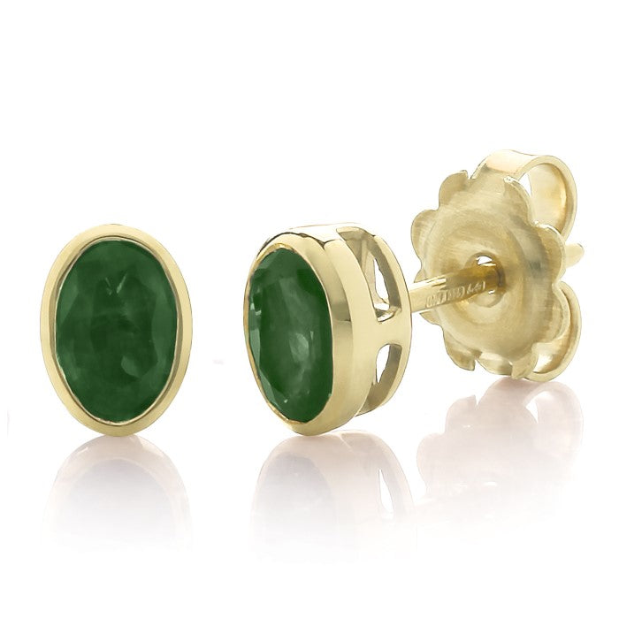 9ct Emerald Oval Rubover Earring