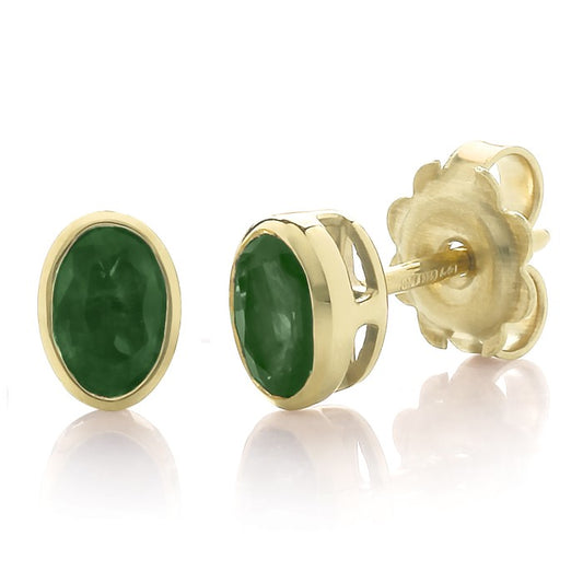 9ct Emerald Oval Rubover Earring