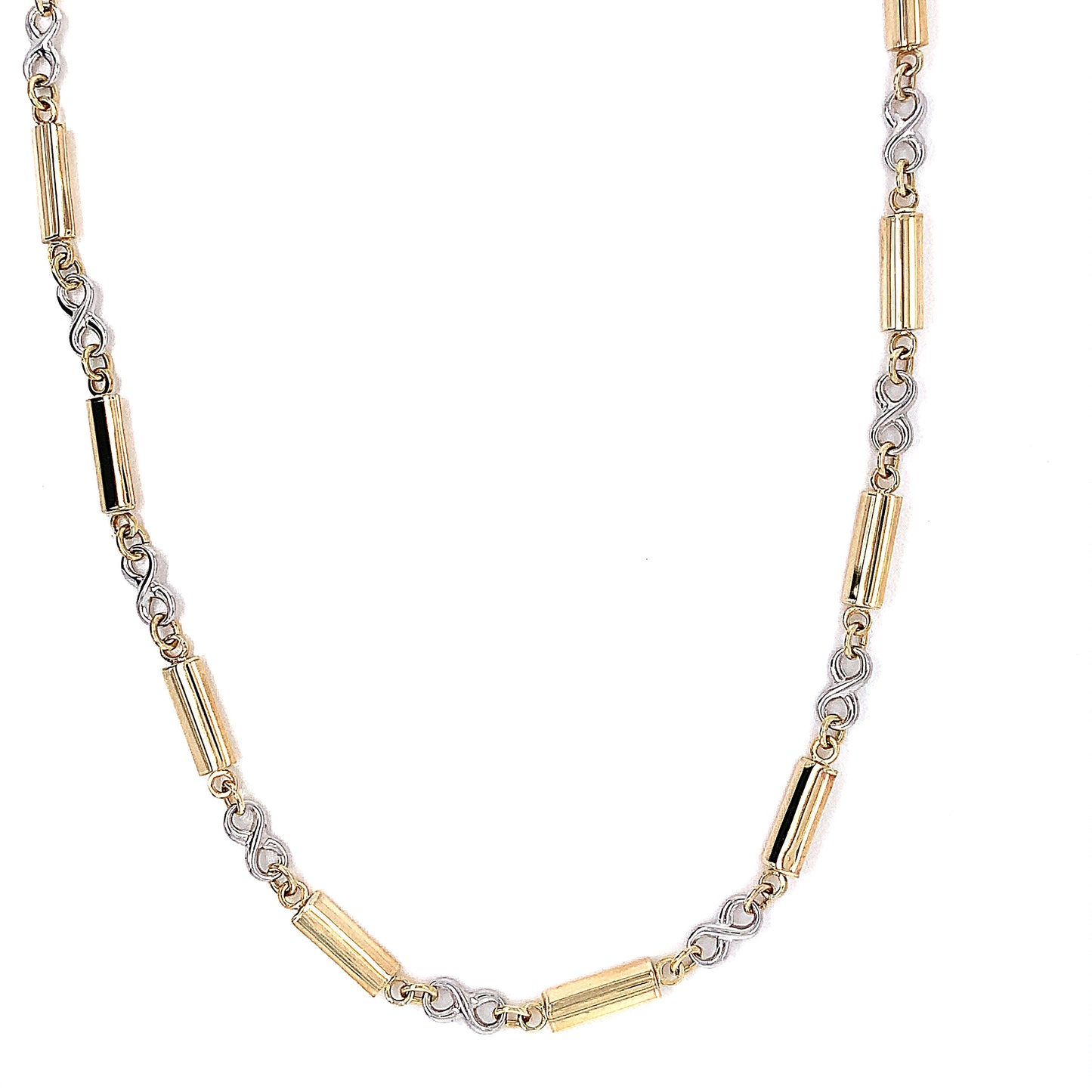 9ct Two Colour Bar And Figure Of Eight Necklet