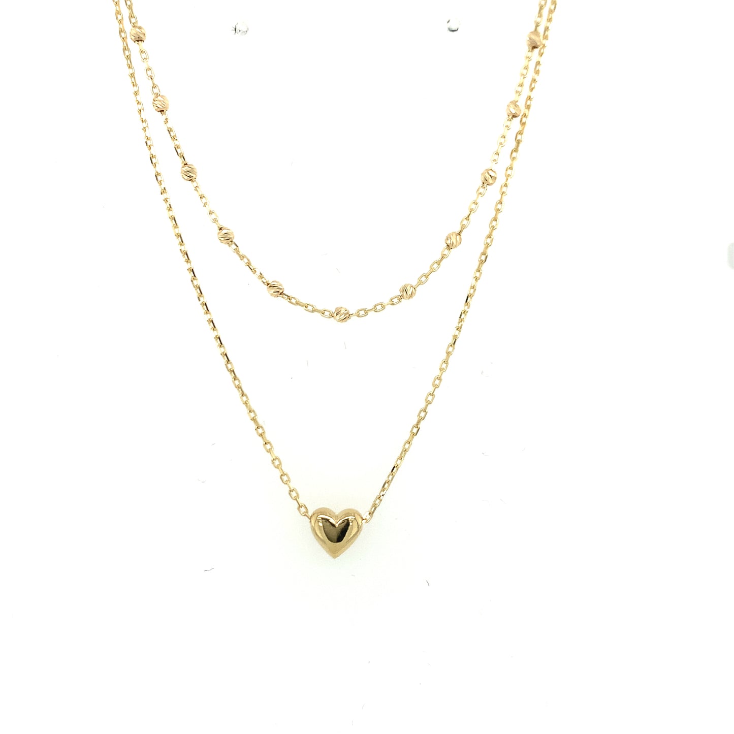 9ct Heart And Beaded Graduated Necklet