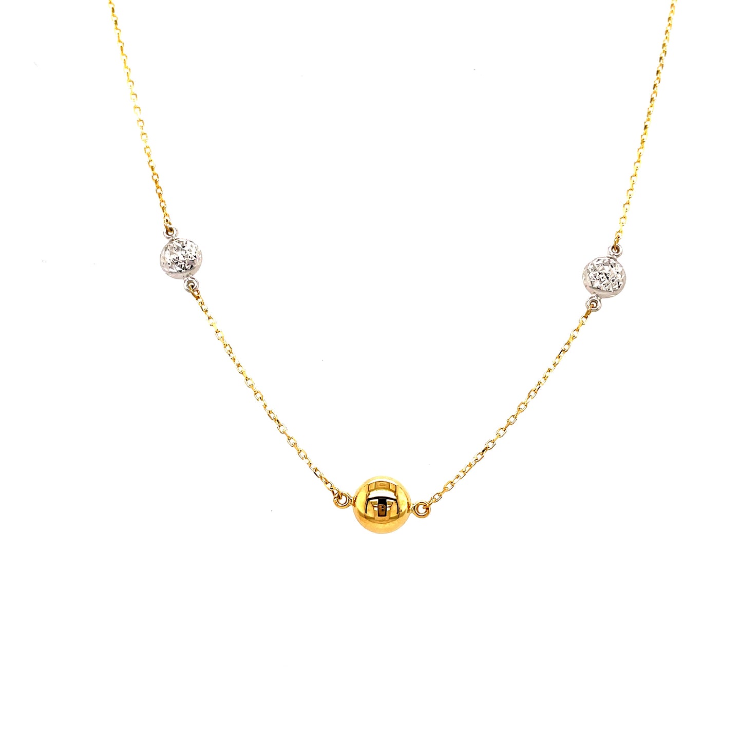 9ct Yellow And White Gold 3 Bead Necklet