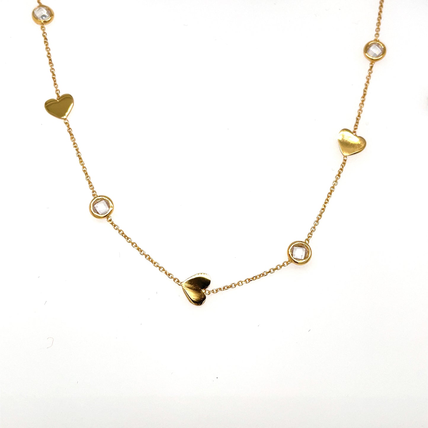 9ct Gold Necklet With Cubic Zirconia And Heart Scattered Accent