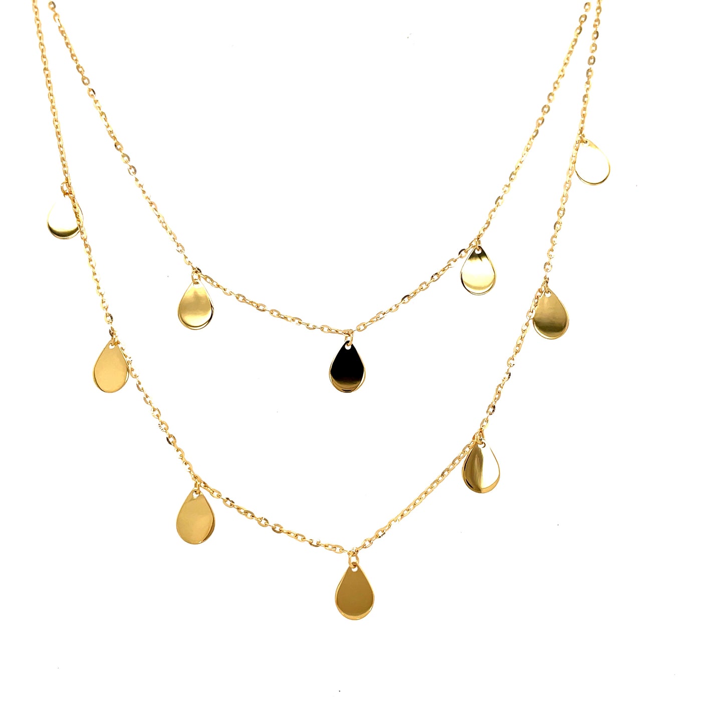 9ct Necklet With Layered Pear Drop Detail
