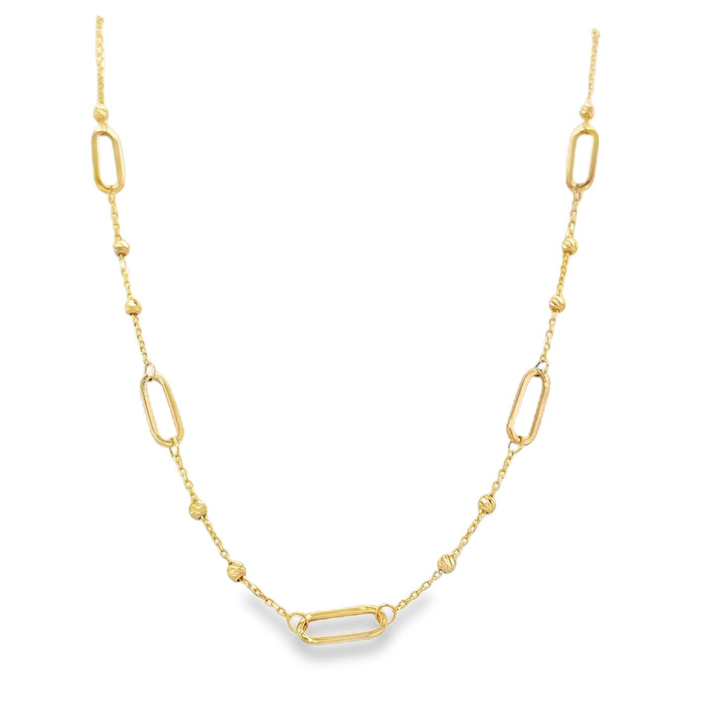 9ct Open Oval Link Scatter Beaded Necklet