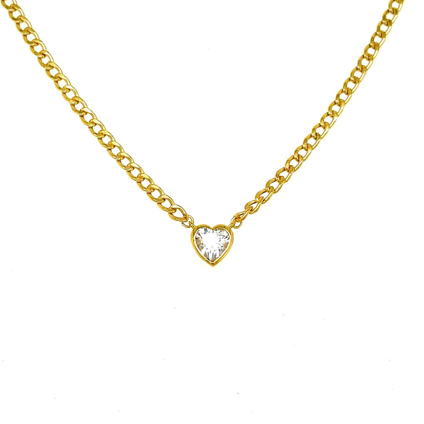 9ct Cubic Zirconia Heart Curb Necklet