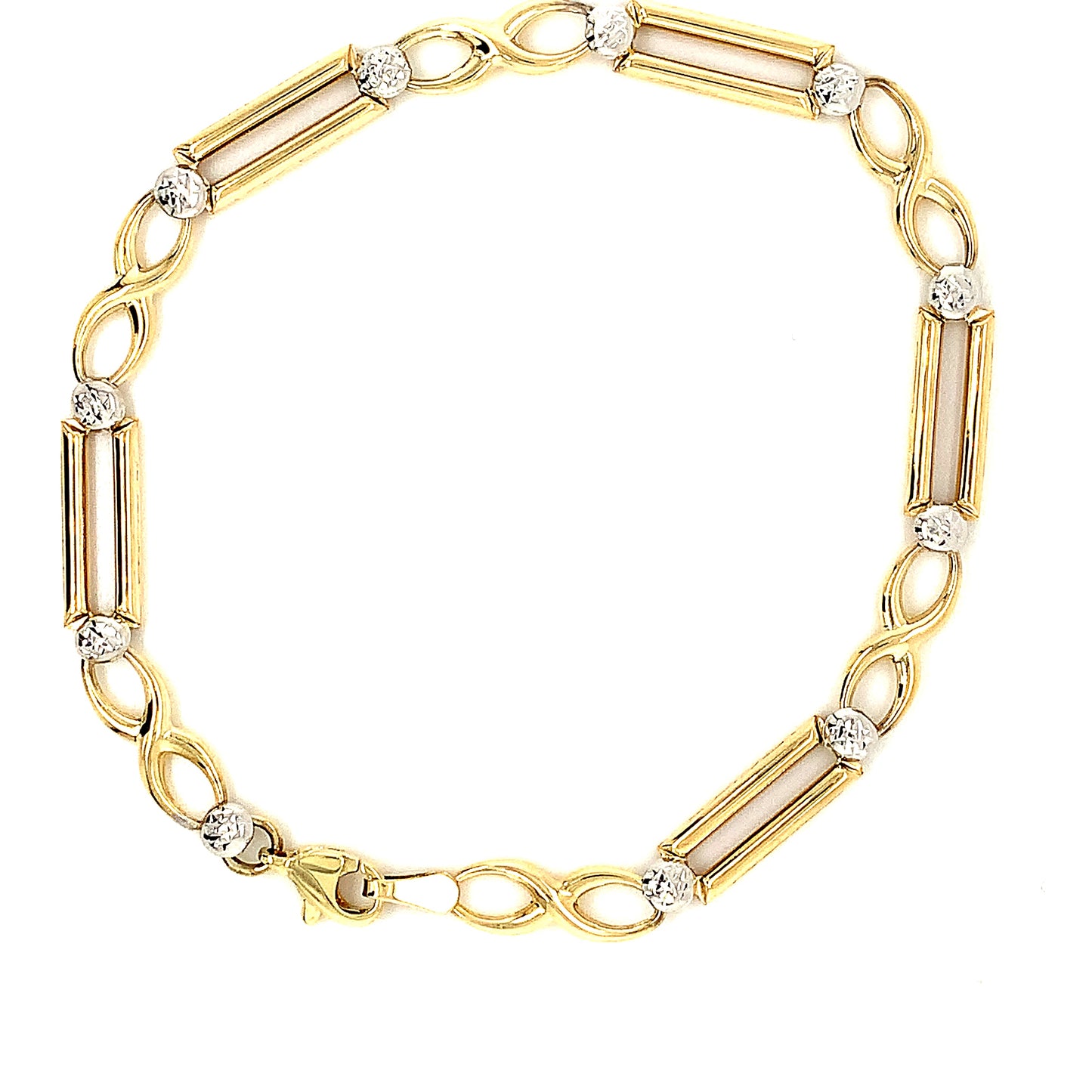 9ct 2 Colour Oblong And Swirl Link Bracelet